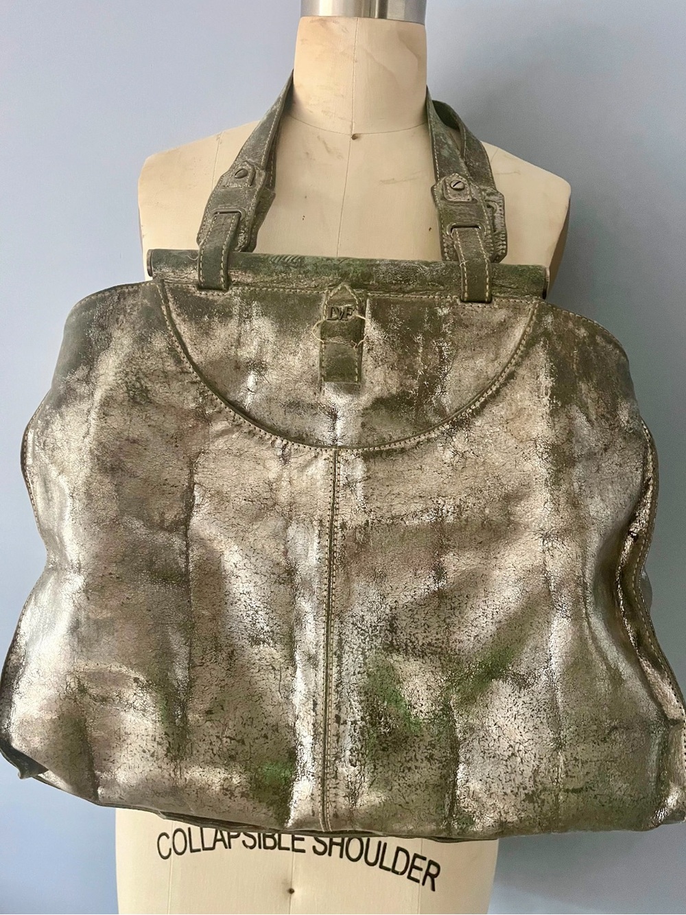 DVF - Metallic Pewter Leather Tote Shoulder Bag - Large size